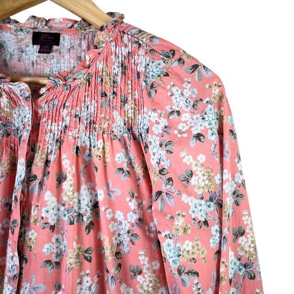 J.Crew Liberty Fabric Josephine Pink Floral Ruffle Popover Shirt Blouse, Size 10 - Picture 5 of 14